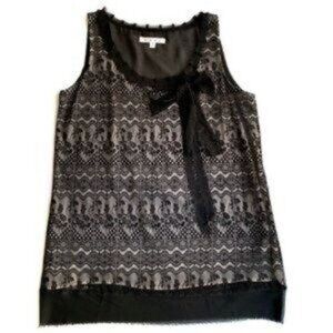 CAbi Women's Sleeveless Black Lace Cream Liner Career Top Bow Detail Size Small